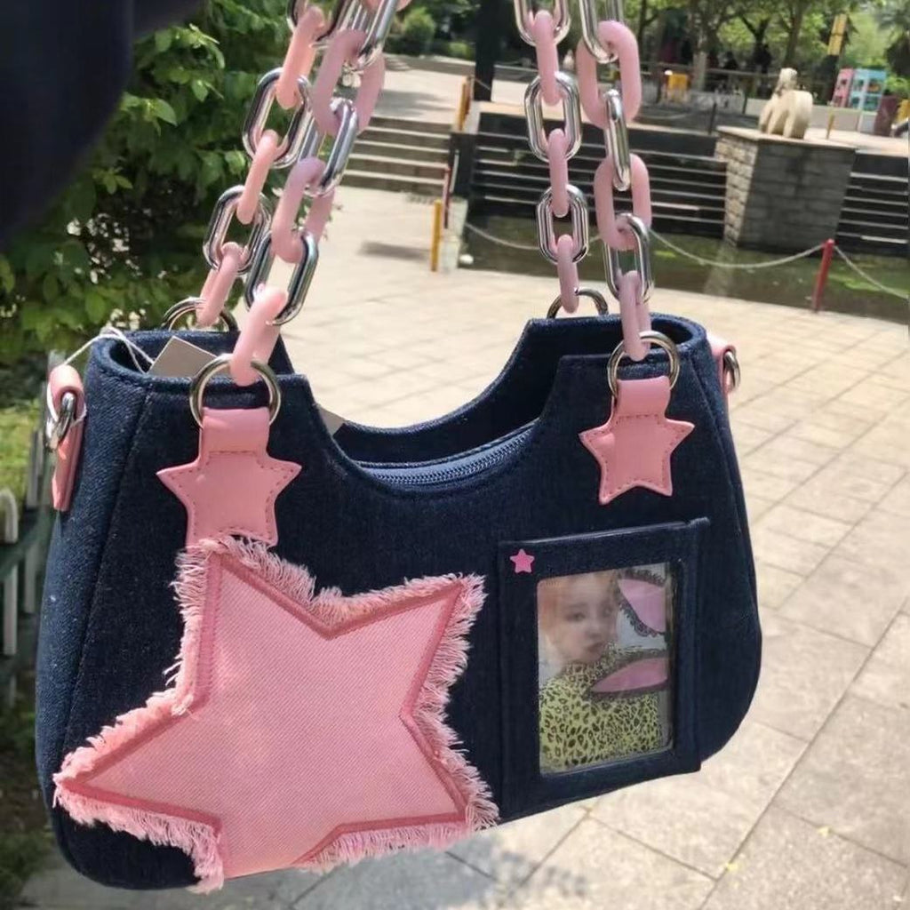 AfitLulu Kleine schoudertas dames denim schoudertas met handketting en afneembare schouderriem, kleine Y2k Fashion onderarmtas hobo bag met ritssluiting, bruin, Klein bis Mittelgroß AfitLulu Kleine schoudertas dames denim schoudertas met handketting en afneembare schouderriem, kleine Y2k Fashion onderarmtas hobo bag met ritssluiting, bruin, Klein bis Mittelgroß