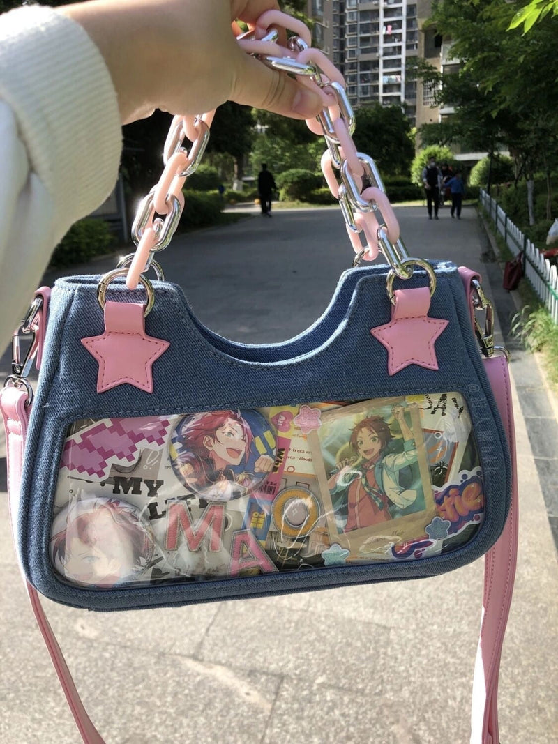 Kawaii y2k starry denim chain shoulder strap handbag purse