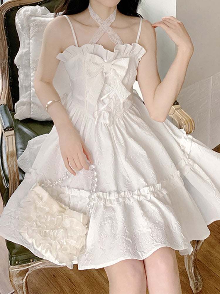 Youthful Innocence Bow with Lace & Ruffles White Dress | Kawaii Babe L Youthful Innocence Bow with Lace & Ruffles White Dress | Kawaii Babe L