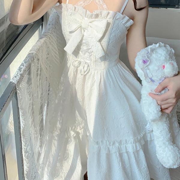 chinese dress ladies V Back Long Lace and Tulle White Flower Girl Dress with Bow – FancyVestido
