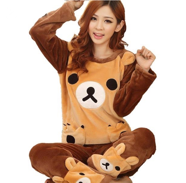 Fuzzy Bear Pajama Set Rilakkuma Jammies PJs Sleepwear