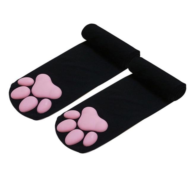 3D Paw Print Pad Stockings - Black - cat paws, cats, kitten, kittens, paw print