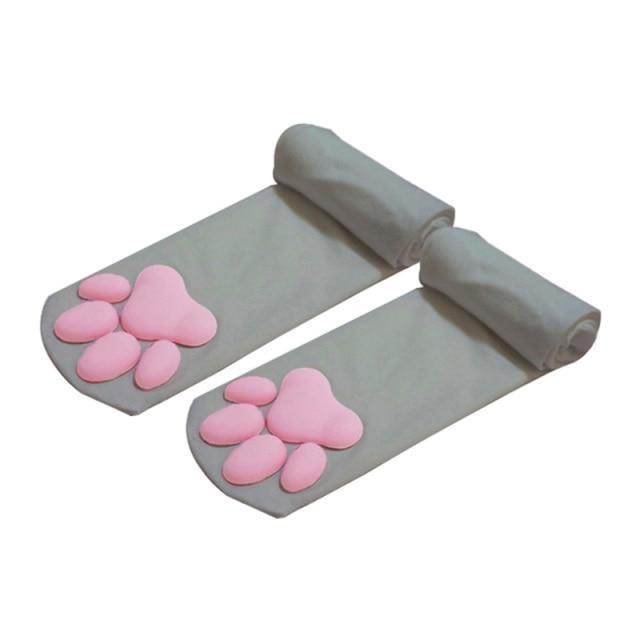 3D Paw Print Pad Stockings - Grey - cat paws, cats, kitten, kittens, paw print