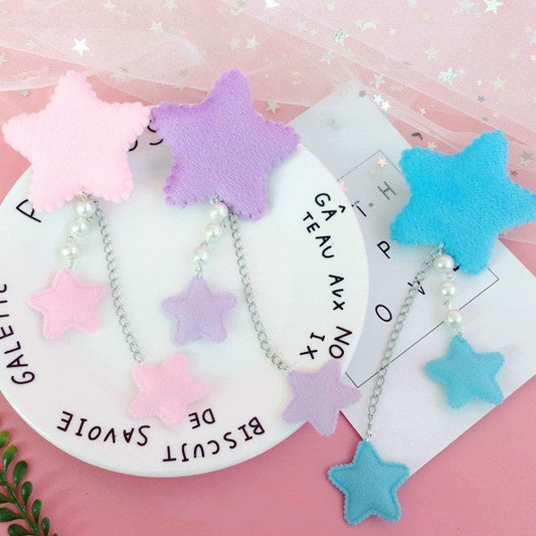 Starry Dangle Fuzzy Star Hair Clip Pin Fairy Kei Fashion | Kawaii Babe Purple