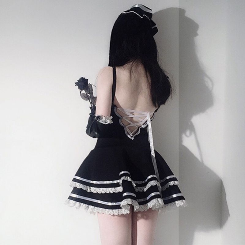 Classic French Maid Dress Cosplay Black Cute Costume Halloween Classic French Maid Dress Cosplay Black Cute Costume Halloween