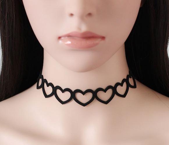 black gothic heart choker necklace leash collar goth fashion black heart kawaii babe