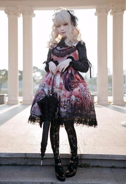 Gothic Lolita Medieval Print Dress Knights Dragons Classic