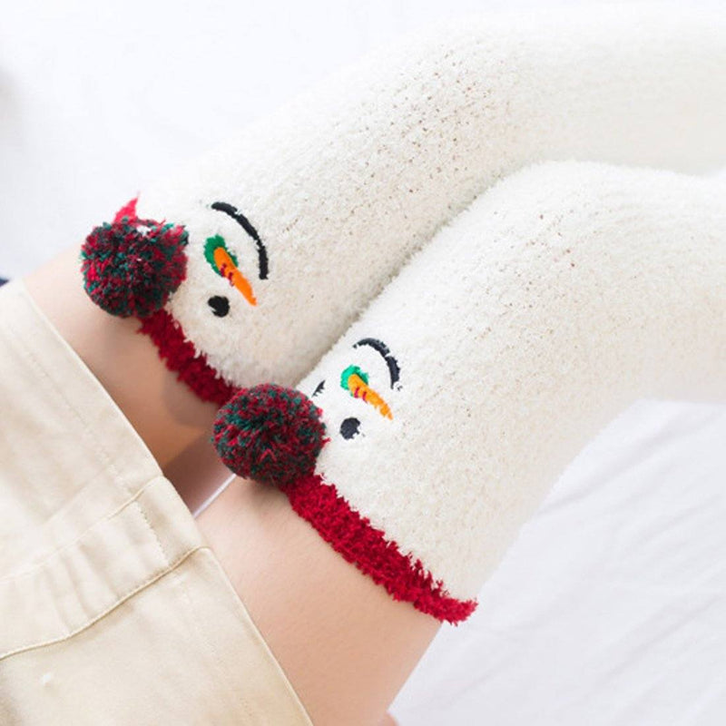 christmas snowman carrot nose holiday thigh high socks stockings knee socks tights furry fuzzy warm animal print striped winter wear by ddlg playground