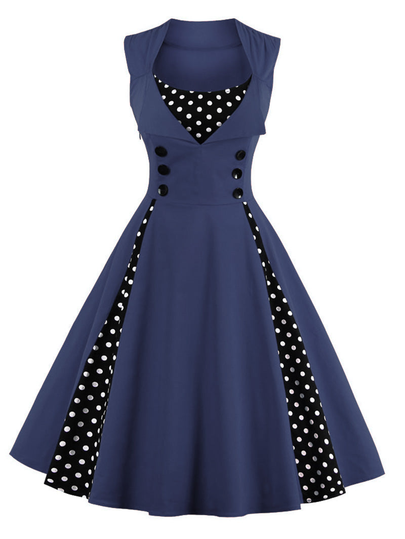 1950s pinup girl vintage navy blue dress vest vested polkadot flapper 50s retro pin up style by kawaii babe