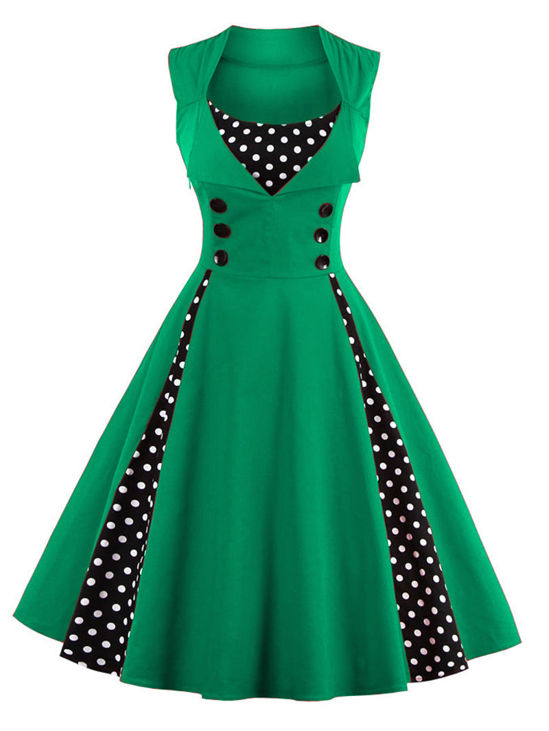 1950s pinup girl vintage green dress vest vested polkadot flapper 50s retro pin up style by kawaii babe