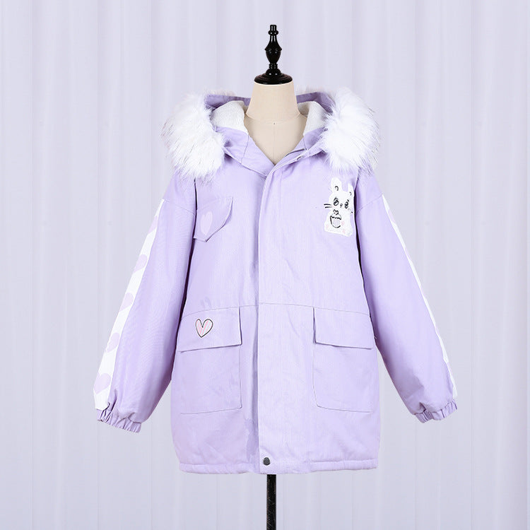 Pastel Paw Print Fuzzy Winter Coat Jacket Hoodie Cute | Kawaii Babe Brown