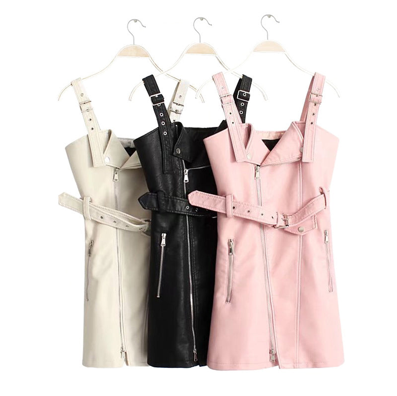 vegan leather edgy punk rock dress buckles suspender straps asymmetrical zipper belted motorcycle high fashion by kawaii babe