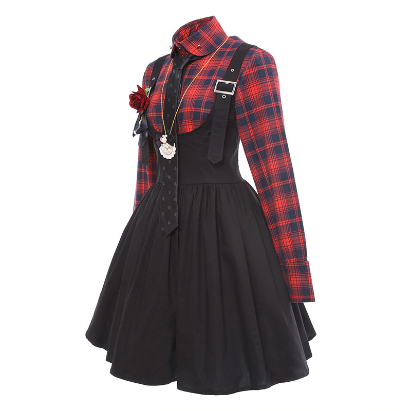 Tartan Plaid Suspender Dress Complete Outfit Plus Sizes Kawaii Babe