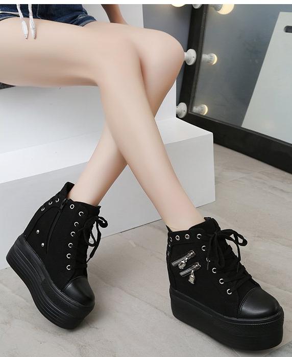 Punk Rock Skull Zipper Corset Platform Wedge Heel Shoes | Kawaii Babe