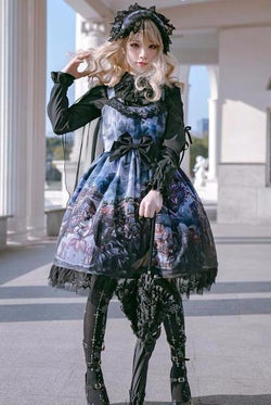 Gothic Lolita Medieval Print Dress Knights Dragons Classic