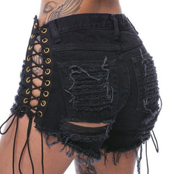 Black Goth Lace Up Corset Short Shorts Jeans Punk Rock