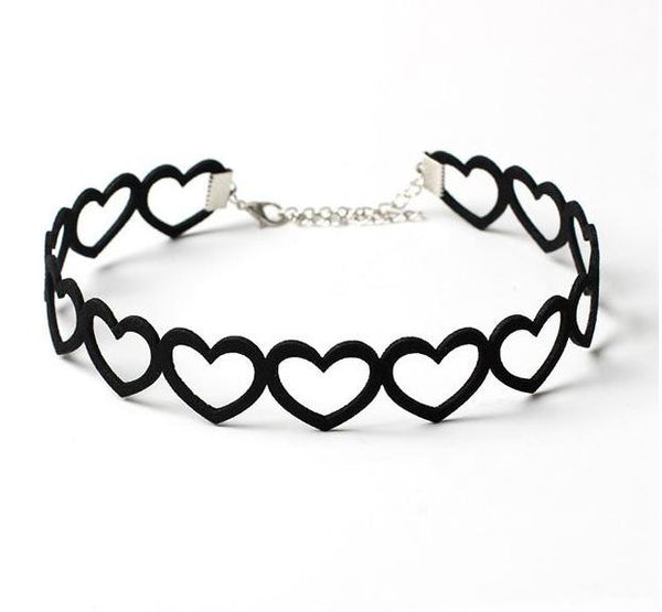 black gothic heart choker necklace leash collar goth fashion black heart kawaii babe