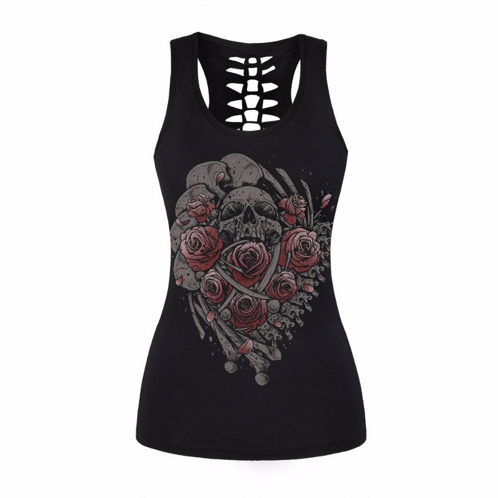 Black Goth Racerback Tank Top Muscle Tee Skull Gothic | Kawaii Babe