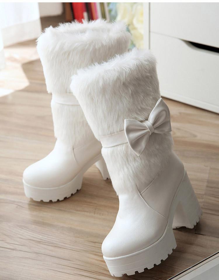 Rabbit Fur Snow Boots with Bow Winter Women Shoes – Shoeu