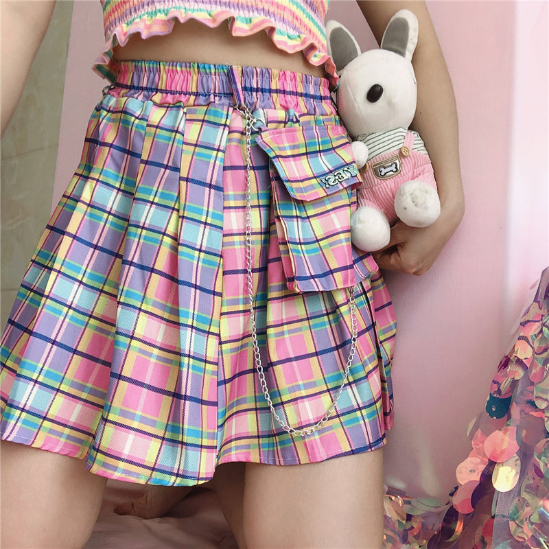 Rainbow Plaid Skirt