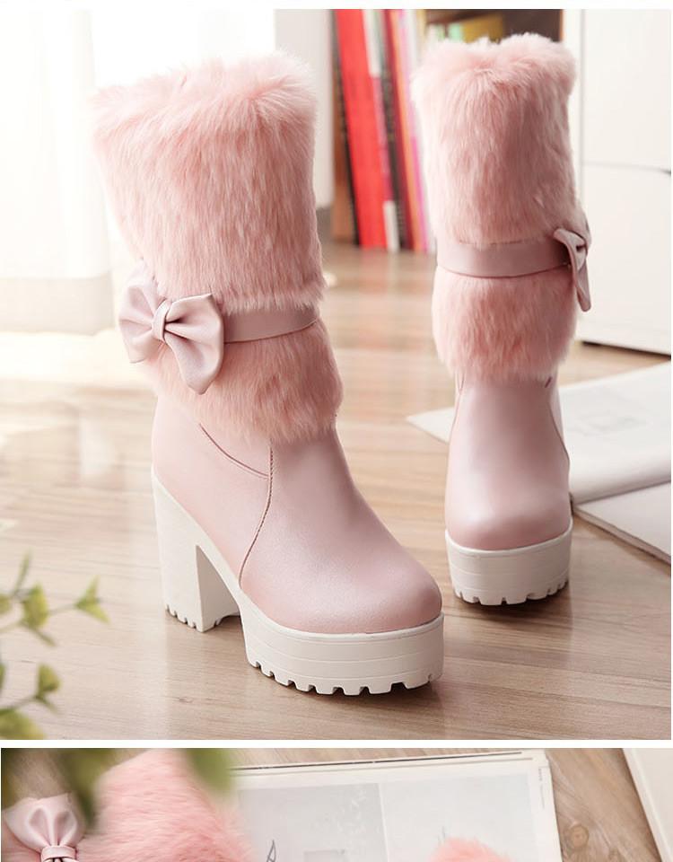 Furry Pink Bow Boots