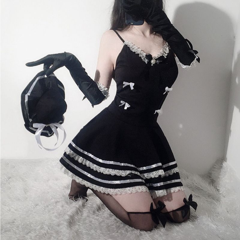 Classic French Maid Dress Cosplay Black Cute Costume Halloween Classic French Maid Dress Cosplay Black Cute Costume Halloween