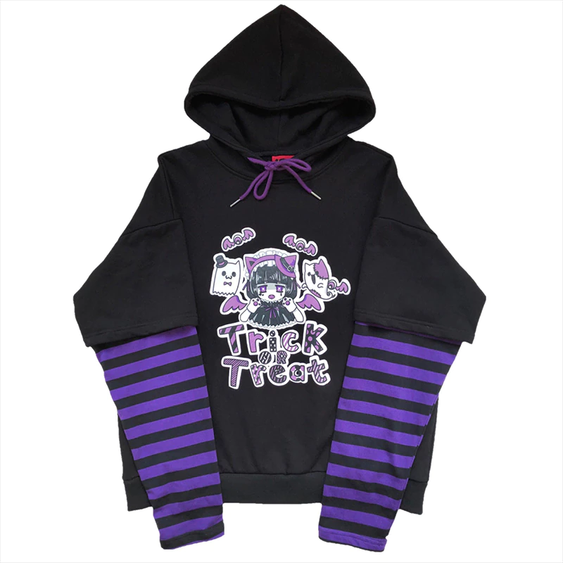 Purple Hoodie Black or Treat Babe Sweatshirt Halloween | Kawaii Trick