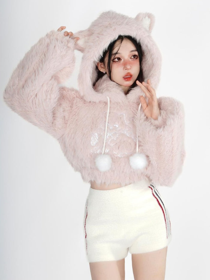 Fuzzy Kitten Cropped Hoodie – Kawaii Babe