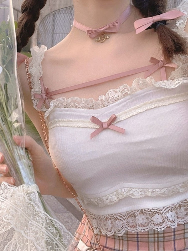 Fairycore Ribbon Tank Top Cropped Shirt Angelcore Dollette