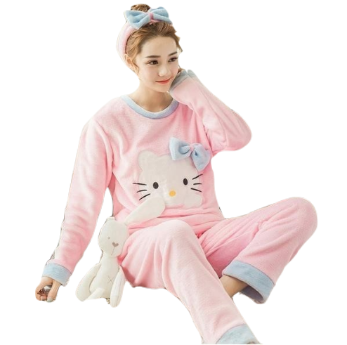 Kawaii Soft Pajama Set Cute Soft Fuzzy Flannel Furry PJS Set 