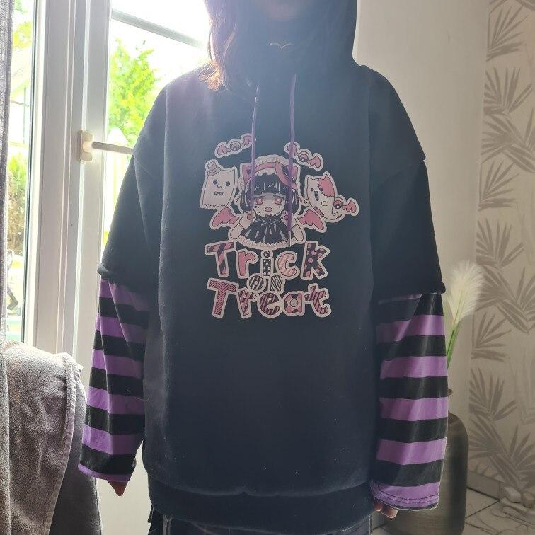 Trick or Treat Halloween Sweatshirt Hoodie Babe Black | Purple Kawaii