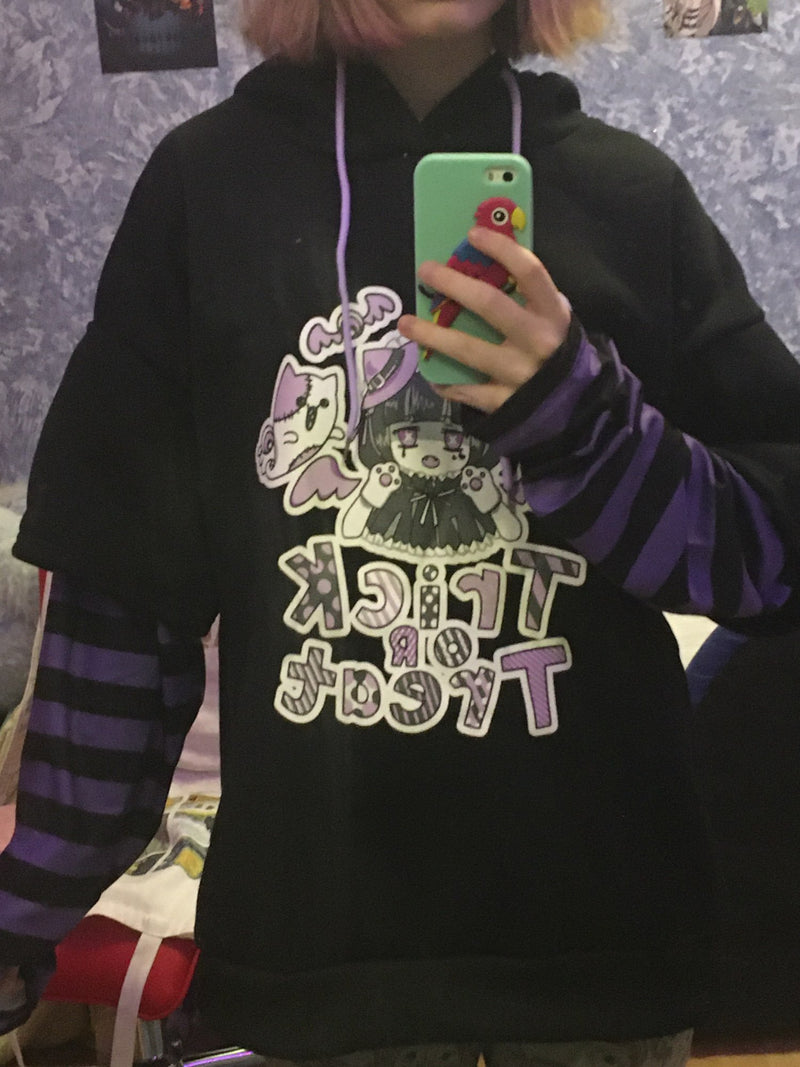 Kawaii Purple Halloween or Trick Sweatshirt Babe Hoodie Treat | Black