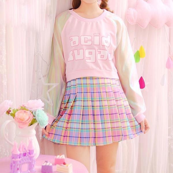 Acid Sugar Holographic Crop Top Cropped Pastel Sweater by Kawaii Babe