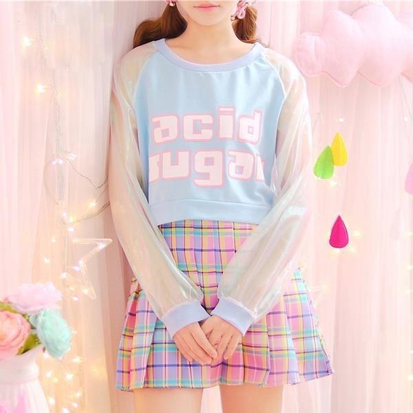 Acid Sugar Holographic Crop Top Cropped Pastel Sweater by Kawaii Babe