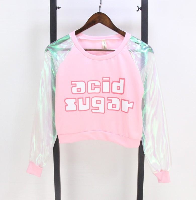 acid sugar holographic crop top cropped sweater short rainbow reflective fairy kei pastel psychedelic harajuku fashion by kawaii babe