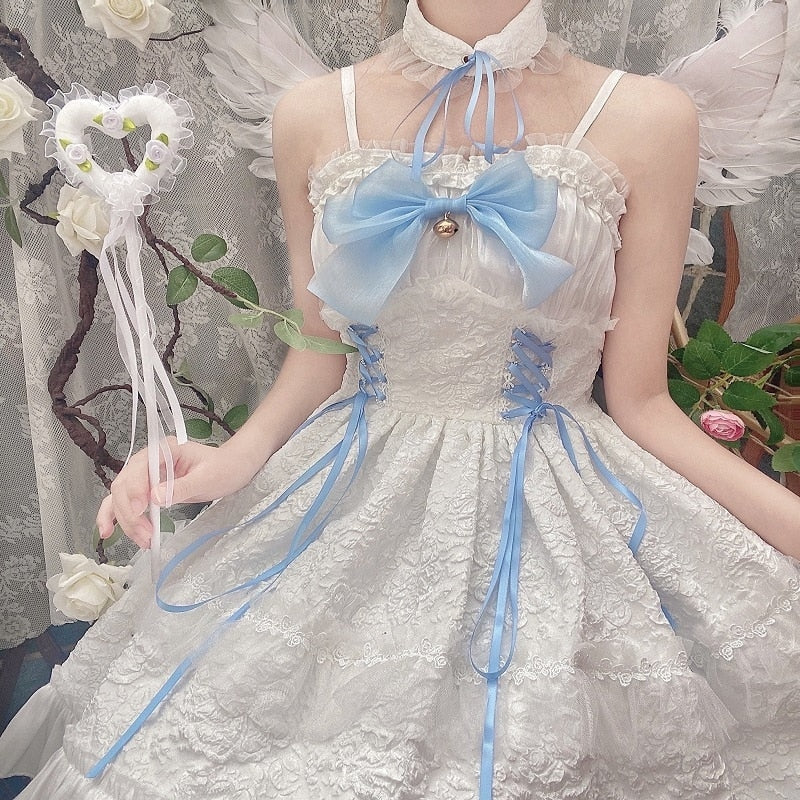 Angel Assembly Lolita Dress Lace Angelcore JSK White Princess White Blue / L Angel Assembly Lolita Dress Lace Angelcore JSK White Princess White Blue / L