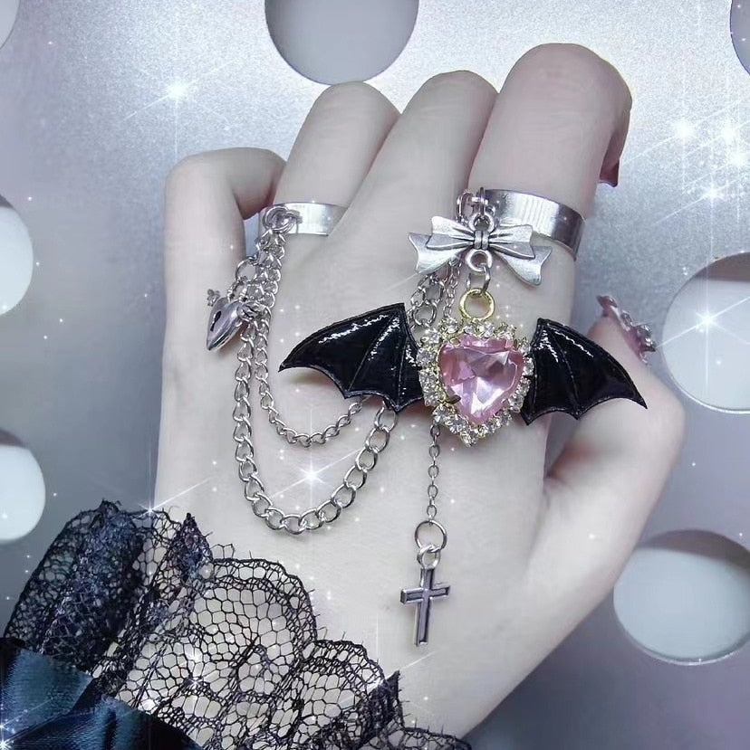 Goth Rings Hot Topic Angelic Goth Bat Wing Ring Set – Kawaii Babe