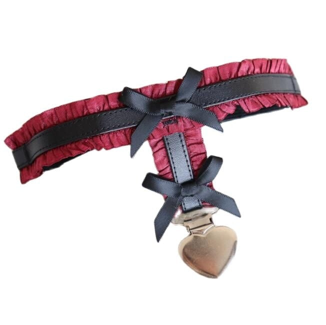Angelic Rosebud Garter Belts - Red/Black Heart - angel wings, flowers, garter, garter