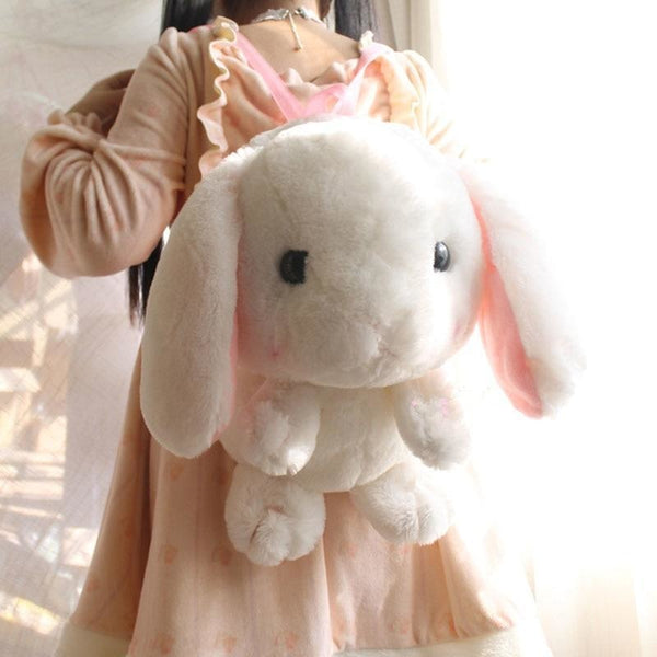Kawaii White Baby Bunny Rabbit backpack Book Bag Cute Fluffy Bun Adorable 