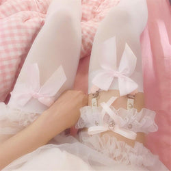 Babydoll Ruffle Garter Belt - White - babydoll, garter, garter belt, garters, pink
