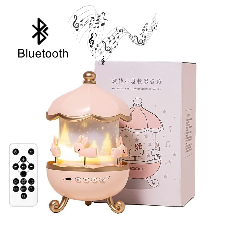 Bunny Carousel Projector Night Light - Bluetooth + Remote Style - bluetooth speaker,