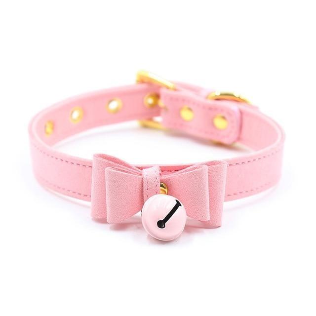 Pink Bow Leash Collar Choker Bell Kitten Necklace Petplay Kink Fetish Toys