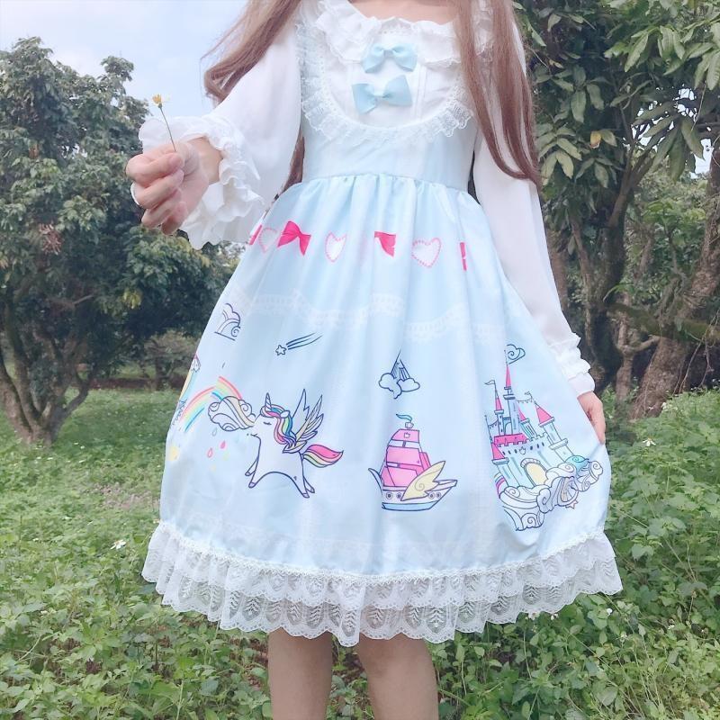 Kawaii Enchanted Kingdom Sweet Lolita Dress JSK Pink | Kawaii Babe Blue Dress Kawaii Enchanted Kingdom Sweet Lolita Dress JSK Pink | Kawaii Babe Blue Dress