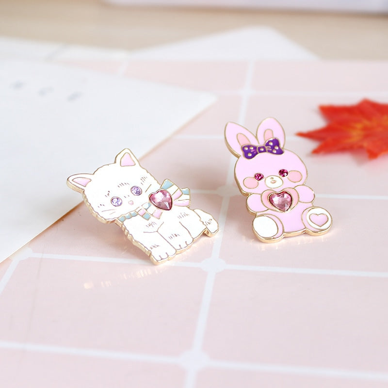 Cat & Bunny Jewelled Pins