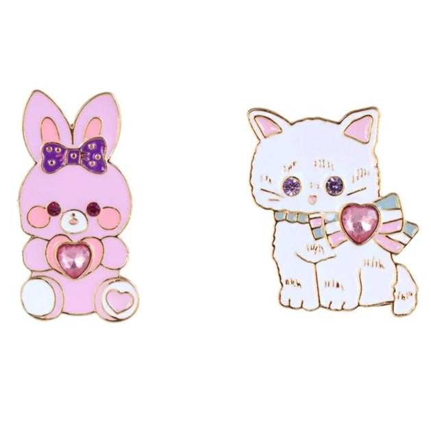 Cat & Bunny Jewelled Pins