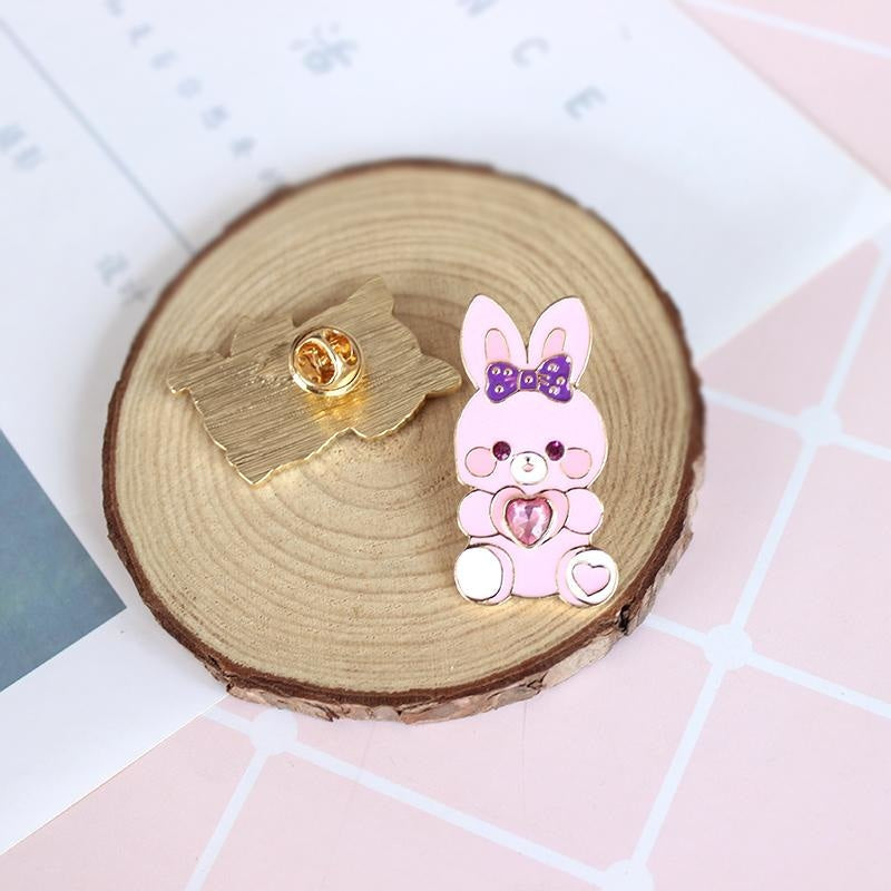 Cat & Bunny Jewelled Enamel Pins Charm Brooch Lapel | Kawaii Babe Bunny