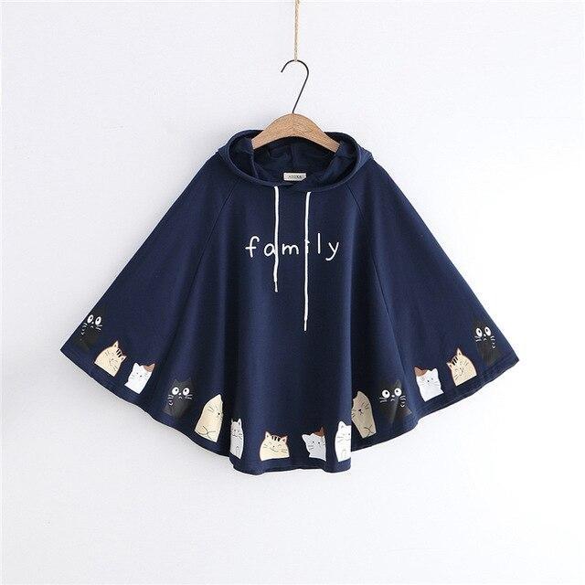 Cat Family Poncho - Navy Blue - sweater