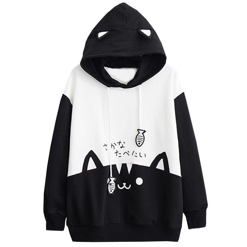 Catfish Hoodie Kitten Cat Ear Hooded Sweater Black | Kawaii Babe Black / S