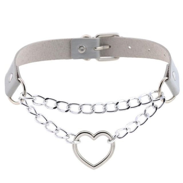 Chained Valentine Choker (15 Colors) - Grey - choker, chokers, collar, collars, jewelry