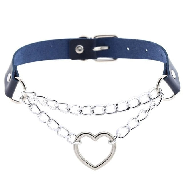 Chained Valentine Choker (15 Colors) - Navy - choker, chokers, collar, collars, jewelry